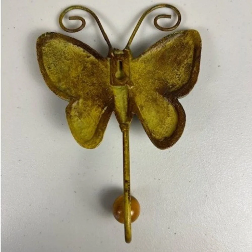 Vintage Style Metal Butterfly Wall Hook Antiqued Gold Green Verdigris 8